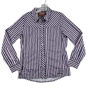 Simms Shirt‎ Womens Medium Plaid Long Sleeve Performance Fishing Vented Mesh
